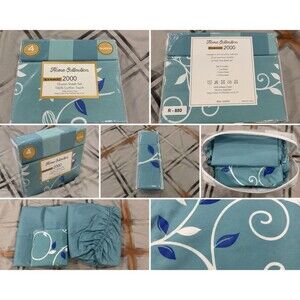 Home Collection Bamboo 2000 Queen Sheet Set Floral Blue/White Wrinkle